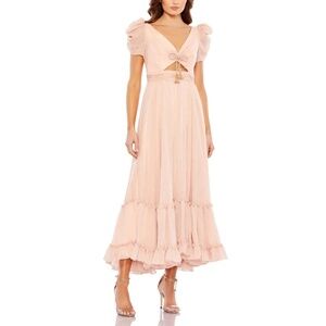 NWT | Mac Duggal 68187 Midriff Keyhole Puff Sleeve Dress Pink | Sz 6